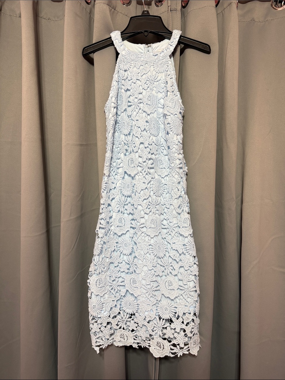Pink Lily Light Blue Crochet Mini Dress
